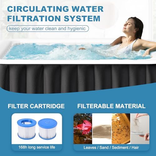 NAIZEA Inflatable Hot Tub - Outdoor Hot Tubs 2 to 4 Person, Portable Blow Up Spa Square Portable Hot Tub, 120 Soothing Bubble Air Jets, Cover, 2 Filter, 158 Gallon(57" X 57" X 25") - 5
