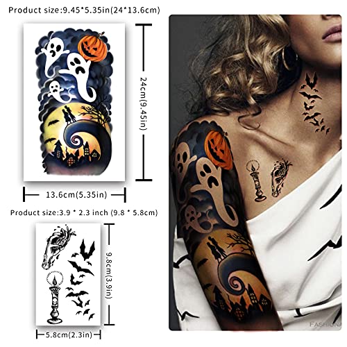Yazhiji 40 Sheets Halloween Temporary Tattoos Pumpkin Witch Sugar Skull Tattoo Family Set Tats For Women Men Boys And Girls,Halloween Zombie Makeup Kit, Scar Waterproof Tattoos For Parties Realistic Long Lasting Zombie Tattoo #TOP1