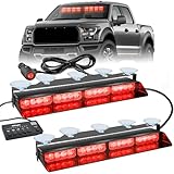Nilight 32LED Red Emergency Dash Strobe Lights with Controller Suction Cups Warning Hazard Interior Front/Rear Windshield Deck Split Light Bar for Trucks Construction Vehicles