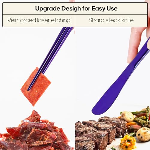 Image of Travel Utensils with Case, Quatish Portable Silverware Set for Work, Stainless Steel Reusable Travel Cutlery Set, Fork and Spoon Set for Camping, EDC Gadgets, Lunch Box for Men, Purple