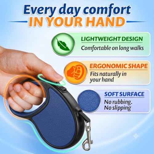 Image of Cawypety Retractable Dog Leash, 16ft /5M Heavy Duty Extendable Dog Walking Lead | One-Hand Brake & Lock, 360 Tangle-Free | Durable Pet Leash with Ergonomic Anti-Slip Handle for All Small,Large Breeds