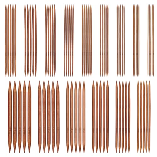 Aeeque Stricknadeln Set, 75 Stücke Stricknadel Bambus Set, 15 Doppelspitzig Stricknadeln, Rundstricknadeln Set 2mm-10mm, 20cm Nadelspiel für Anfänger zum Socken, Schals, Pullover
