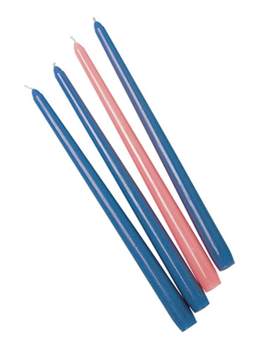 Blue and Pink Wax Advent Taper Candles, Set of 4