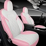 Tapha Faux Leather Seat Cover Set for Tesla Model 3 2017-2022, Breathable and Water-Resistant, Include Seat Covers for Front and Rear Seats (White/Pink)