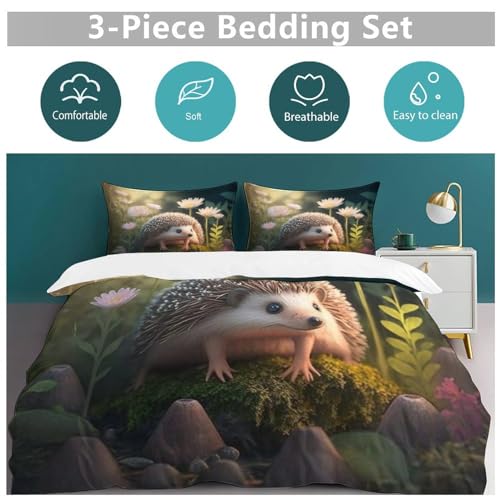 Housse de couette hérisson microfibre hypoallergénique parure de lit douce 3pcs - 6