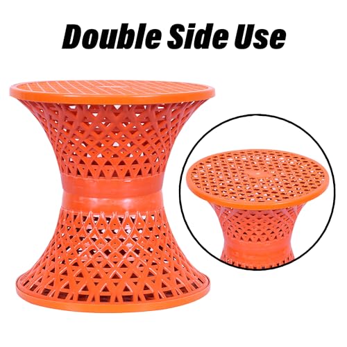 Image of Kuber Industries Seating Stool | Plastic Mesh Damroo Stool | Both Sided Stool for Guestroom | Damroo Style Stool | Stool for Graden | Stool for Balcony | Pack of 2 | Red