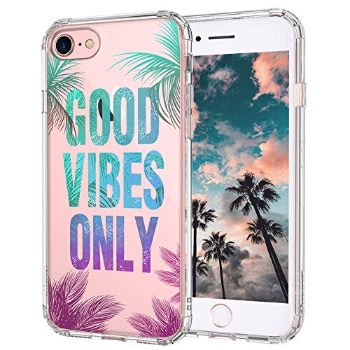 MOSNOVO Good Vibes Only Quotes Pattern Designed for iPhone SE 2020 Case/Designed for iPhone 8 Case/Designed for iPhone 7 Case - Clear