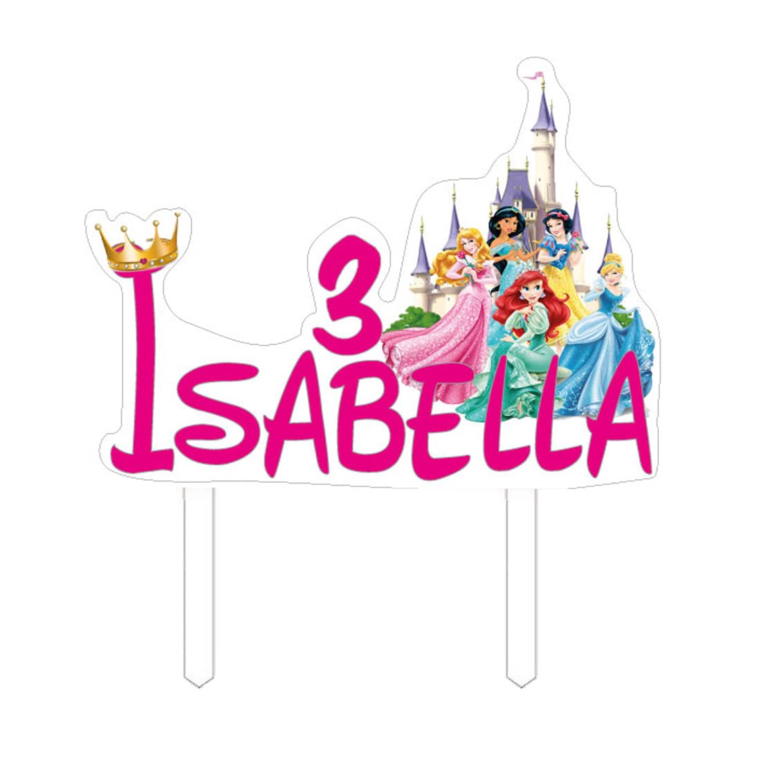 Cake Topper Personalizzato In Plexiglass Con Nome E Grafica A Scelta, 20 Cm, Per Compleanno Bambini (Principesse)