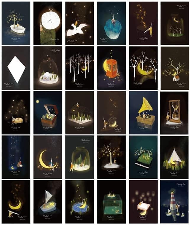 ZRUEWOT 30 cartões postais que brilham no escuro, cartões de agradecimento, cartões de agradecimento, cartões postais que brilham no escuro, jogo de cartões postais para viagens