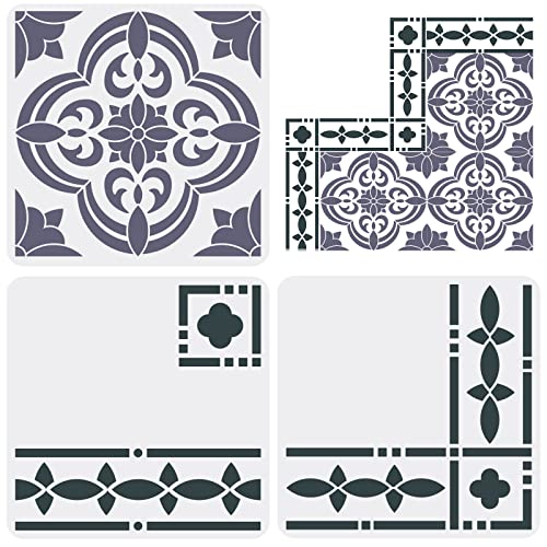 FINGERINSPIRE Santa Ana Stencil 30x30cm, Reusable Border & Corners Stencils Mandala Concrete Stencils for Patio Wall & Floor