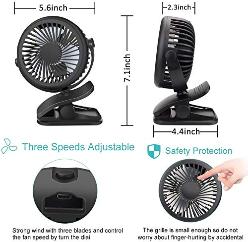 USB Fan, Telgoner Quiet Portable Clip Personal Mini Desk Fan with Rechargeble Battery, 3 Speed 360 Adjustable Cooling Desktop Fans Table Fans, Perfect for Baby Stroller, Traveling