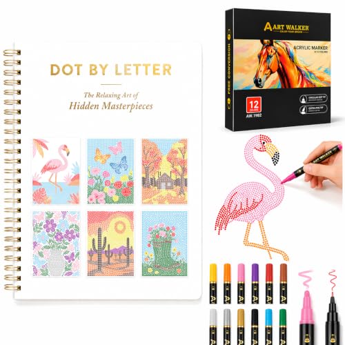Dot by Letter Adult Coloring Book with 12 Markers Dot Art for Adults Meditations 40 Patterns 11.2x8.3 in