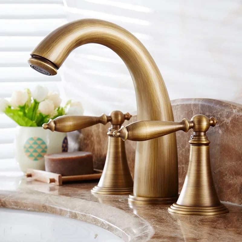 CMBSSTFC Rubinetto della Cucina, rubinetti per lavello della Cucina, rubinetti per lavabo antichi in Ottone Rubinetto per lavabo Classico con Doppia Maniglia a Croce Rubinetti per lavabo a 3 Fori per