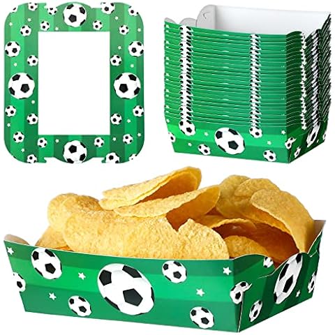 60 Pcs Soccer Paper Food Trays Football Paper Food Boats Hot Dog Nacho Trays Disposable Serving Trays Soccer Party Decorations Soccer Birthday Party Supplies for Popcorn Ice Cream Condiments Cover
