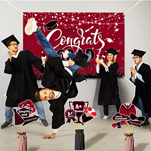 2023 Graduation Party Backdrop Photography Banner, Maroon & Black Congrats Grad Photography Fabric Backdrop Studio Props Diy Kit Photo Booth Background Graduation Party Supplies Prom Banner Decors #TOP5