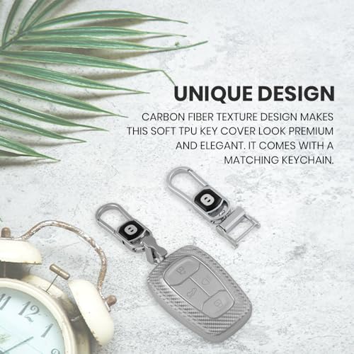 Image of Keyzone Silverstar TPU Key Cover with Keychain fit for Tata Cars, Compatible with Nexon, Harrier, Altroz, Safari, Punch, Tigor Smart Key (Silver)