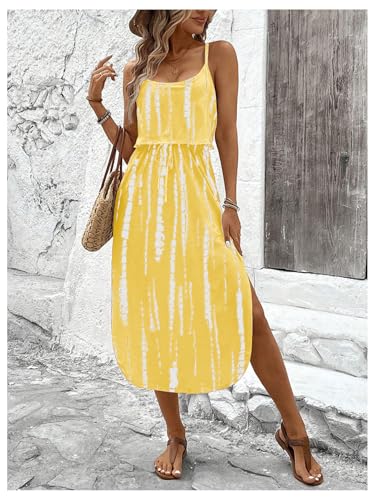 Image of RoseSeek Women's Spaghetti Strap Tie Dye Cami Sun Dress Beach Midi Summer Dresses Resort Wear Vacation Outfits