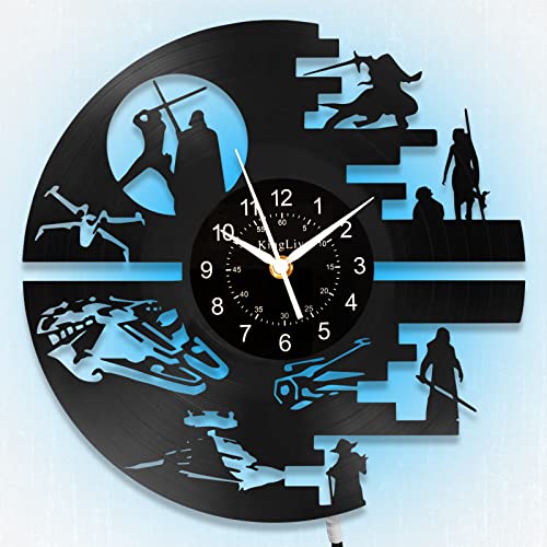 Star Science Fiction Film Themed Clocks, Vinyl Records Wall Clock, Led Light Wall Decor, Stars And Wars Theme Art Wall Decor Vintage Clock Unique Birthday Gifts For Men,Kids #TOP1