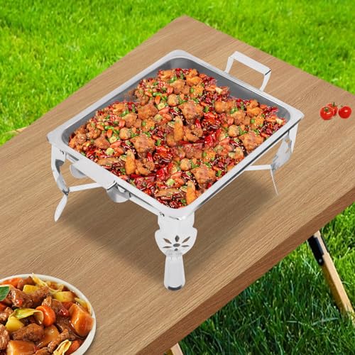 TFIANYNI Edelstahl Chafing Dish Buffet Set 40x27x25cm, 6L Rechteck Buffetwärmer Speisewärmer Mit Deckel, Nahrungsmittelpfannen Und Brennstoff Halter, Für Catering Parteien – Bild 3
