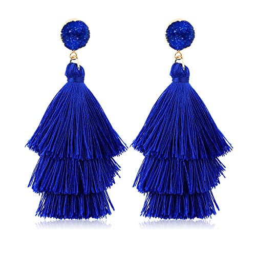 Cassieca Tassel Statement Earrings For Women Clip On Drop Earrings Colorful Bohemian Tiered Tassel Druzy Dangle Drop Earrings Non Piercing Jewelry Birthday Christmas Valentines Day Gift #TOP7