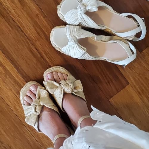 Image of DOEYG Raffia Platform Sandals for Women Comfortable Casual Adjustable Buckle Strap Summer Open Toe Woven Slingback Beach Sandals