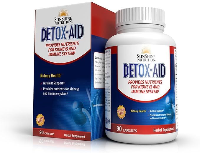 SUNSHINE NUTRITION Detox-Aid For Kidney Health | Provides Nutrient Support For Healthy Kidneys & Immune System | Reduce Bloating And Water Retention | 90 Capsules