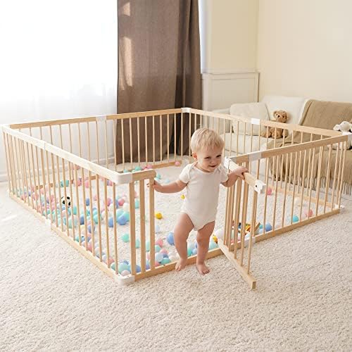 Laufgitter Baby aus massivem Kiefernholz – Baby Gitter Laufstall mit Tür – Klicksystem – Schneller Aufbau 20 Min – 120x160/140x140cm
