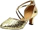 Produktbild Deloito Damen Mid-High Heels modern Glitzer-Pailletten Tanzschuhe Ballsaal PU weicher Boden Latein Tango Flach Tanzen Schuhe (39 EU, Gold-B)