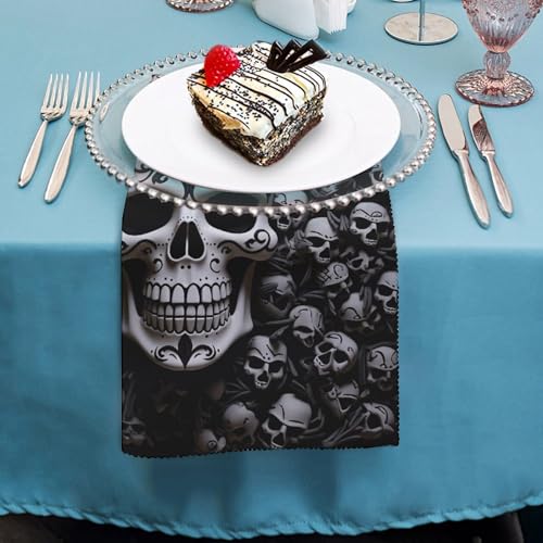 Servilletas de Tela Calaveras Blanco y Negro 6 PCS miniatura 4
