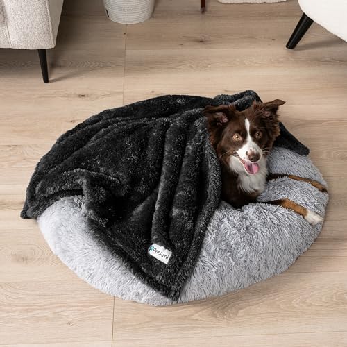 Image of PetAmi Fluffy Dog Blanket for Small Medium Dog, Pet Blanket for Bed, Sherpa Furniture Couch Cover Protector, Soft Fleece Cat Sofa Throw, Shag Plush Reversible Washable for Puppy Kitten, Black 24x32