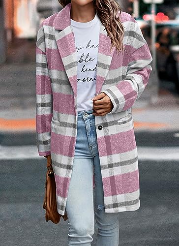 PRETTYGARDEN Women Plaid Shacket Jacket Trendy Fall Casual Button Wool Blend Tartan Trench Coat Winter Clothing with Pockets