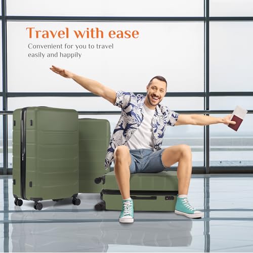 Image of Sweetcrispy 3 Piece Luggage Set, ABS Hard Shell Carry On Suitcase with Smooth Spinner Wheels and TSA Lock, Lightweight Rolling Travel Luggage 20 /24 /28 Inch for Travel Business Vacation, Green