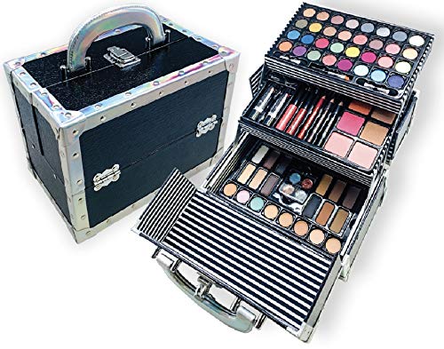 BR Carry All Trunk Train Case with Makeup and Reusable Case Makeup Gift Set (Black)