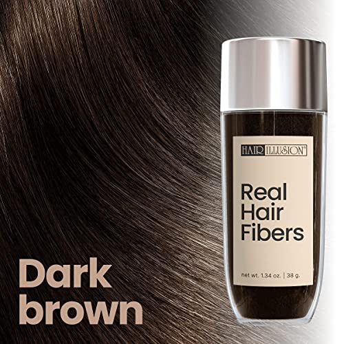 Hair Illusion Fibras Capilares Reais Marrom Escuro para Cabelos Finos - Textura 100% Natural, Fibras