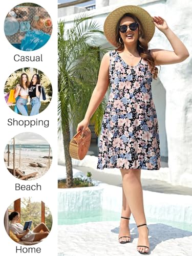 Image of BELAROI Women Casual Summer Beach Dresses Plus Size Sundress V Neck Pockets Swing Tank Dress Cover Ups