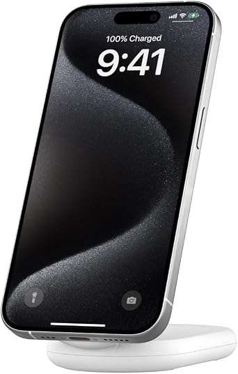 Belkin BoostCharge Qi2 cihazlar  i in  arj soketi katlanabilir  arj cihaz , MagSafe uyumlu, 15 W, iPhone 16, 15, 14, 13, Standy modlu  arj cihaz , beyaz