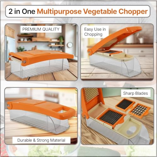 Image of Manual Hand Press Push Chopper for Effortless Chopping Vegetables & Fruits Slicing & Dicing for Onion, Potato & Tomato | Chopping Cutting Set for Daily Use (Orange)