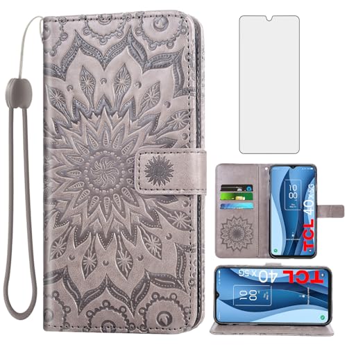 Étui TCL 40 XE Asuwish gris housse de protection antichoc intégrale avec fentes cartes
