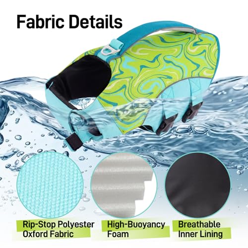 Image of BRKURLEG Dog Life Jacket, Dog Life Vest for Swimming & Boating with High Buoyancy & Rescue Handle for Small Medium Large Dogs, Adjustable Reflective Swimming Safety Vest, Green L