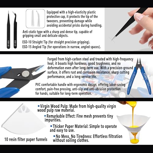 52 Pcs Resin 3D Printing Tool Kit with 304 Stainless Steel Resin Filter Funnel,Silicone Pad, Scraper,Tweezers & Cleaning Tools | Accessories for Model Removal, Resin Recycling & Post-Processing - Image 6