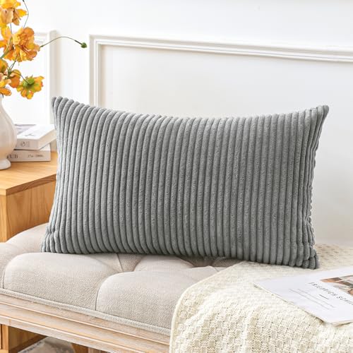 JOTOM 1 Stück Cord Kissenbezug Kissenhülle Dekorative Zierkissen Sofakissen Couchkissen Dekokissen Zierkissenbezug Deko Kissenbezüge für Sofa Wohnzimmer (40x60cm, Grau)