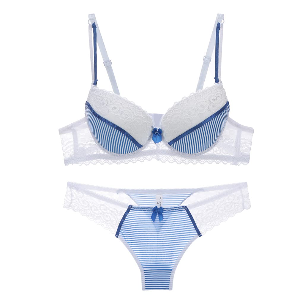 Gangcheng Women's White Lace Push Bra Lingerie Set Panties Briefs Underwear Padded 44B