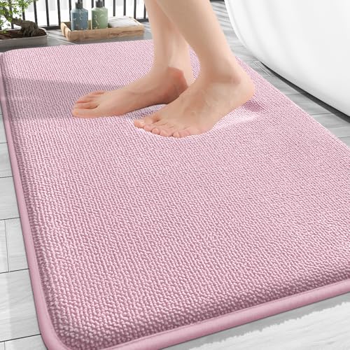 Image of OLANLY Thick Memory Foam Bath Mat Rug 30x20, Extra Soft Absorbent Bathroom Rug, Quick Dry Bath Mats, Non-Slip, Machine Washable Carpet for Bathroom, Tub and Shower, Home Decor Accessories, Dusty Rose