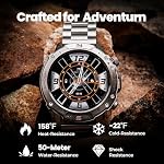 Rugged Military Smart Watch for Men, 5ATM Waterproof, 170+ Sports Modes, 1.43" AMOLED Round Health Fitness Tracker Watch,Tactical Smartwatch Compatible with iPhone Android,Silver Stainless Steel Metal