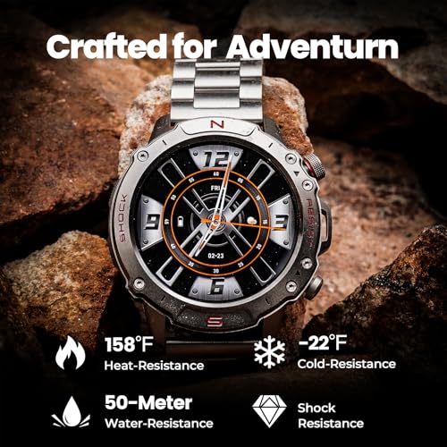Image of Silver Smart Watch for Men, 1.43 inch AMOLED,5ATM Waterproof,170+ Sports Modes | Round Health Fitness Tracker Watch, Tactical Military Smartwatch Compatible with iPhone Android
