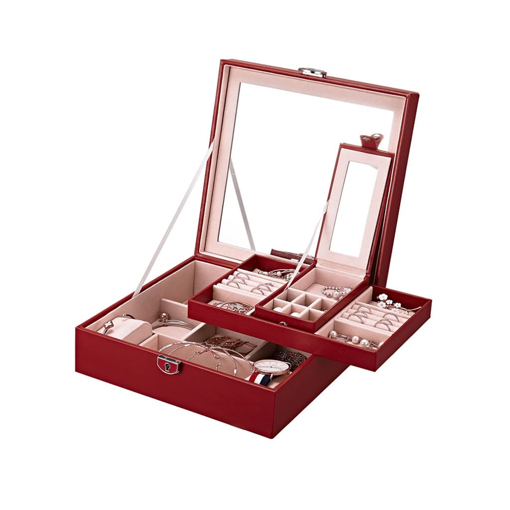 Organisateur de bijoux en cuir avec miroir, écrin d'affichage élégant