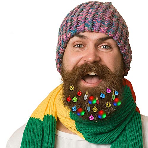 26 Pieces Light Up Beard Ornaments, 4 Pieces Beard Lights Beard Bauble Ornaments, 12 Pieces Sounding Jingle Bells,10 Pieces Colorful Water Drop Facial Hair Baubles, Christmas New Year Festival Gift