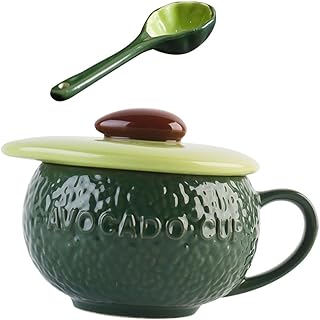 1 Set Stylish Avocado Breakfast Mug with Spoon Cute Ceramic Oatmeal Cup for Coffee and Steamed Eggs Microwave Safe Household Drinkware