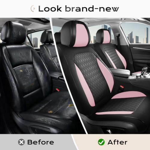 Image of Coverado Car Seat Covers for Front Seats, Leather Seat Covers for Cars, Waterproof Automotive Car Seat Protectors, Front Car Seat Cushions Driver Seat Covers Universal Fit for Most Cars, Black&Pink