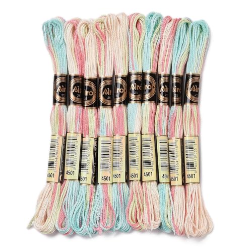 Image of FASHEWELRY 10 Skeins Cyan Embroidery Floss Friendship Bracelet String Threads 6-Ply 0.5mm Cross Stitch Embroidery Thread for Sewing Bracelet Making Stitching Crafts